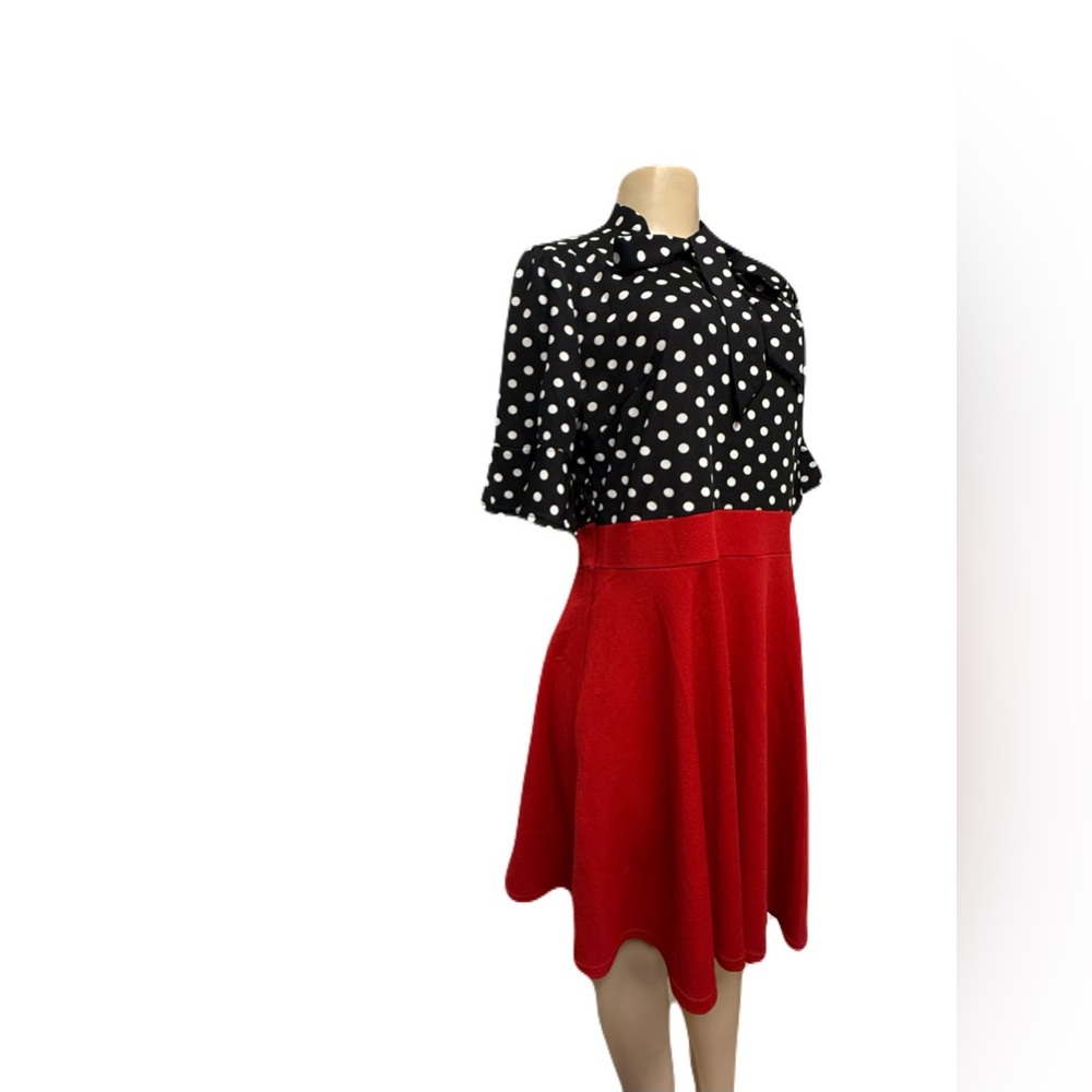 Black and White A-Line Mini Dress with Puff Sleeves - Picture 3 of 6